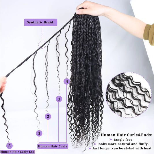 14-30Inch Boho Box Braids Crochet Human Hair Curly Ends Blonde Bohemian Braids For Women Pre-looped Braiding Hair Extensions - MERGE.DAY.1.FREESTYLE