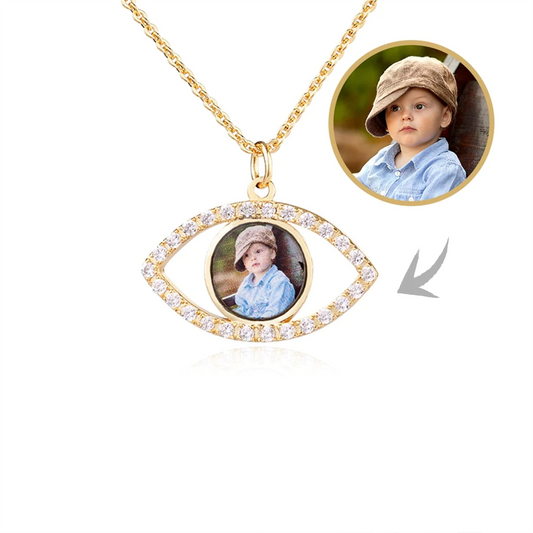 18k Gold Plated Evil Eye Necklace With Customised Picture Personalized Photo Pendant - MERGE.DAY.1.FREESTYLE