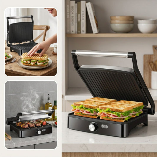 Sandwichera y parrilla antiadherente de 1200 W con temperatura ajustable
