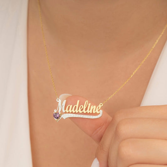 14K Gold Personalized Birthstone Name Necklace Children pendant - MERGE.DAY.1.FREESTYLE