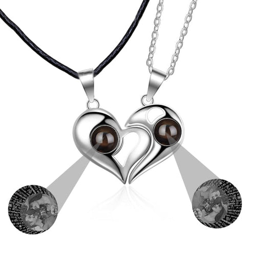 1 Pair Personalized Custom Photo Couple Heart Shape Projection Pendant Necklace - MERGE.DAY.1.FREESTYLE