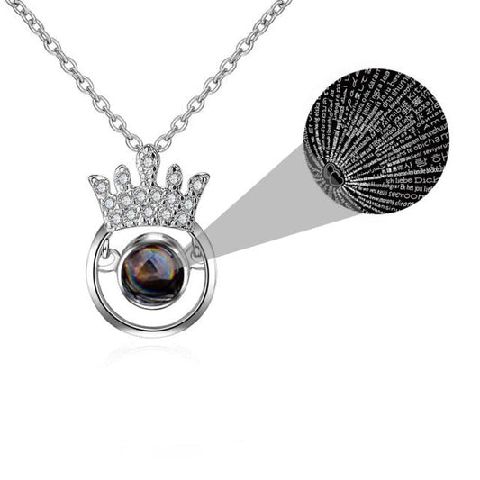 100 Languages I Love You Personalized Name Projection Necklace Classic Round Crown Pendant - MERGE.DAY.1.FREESTYLE