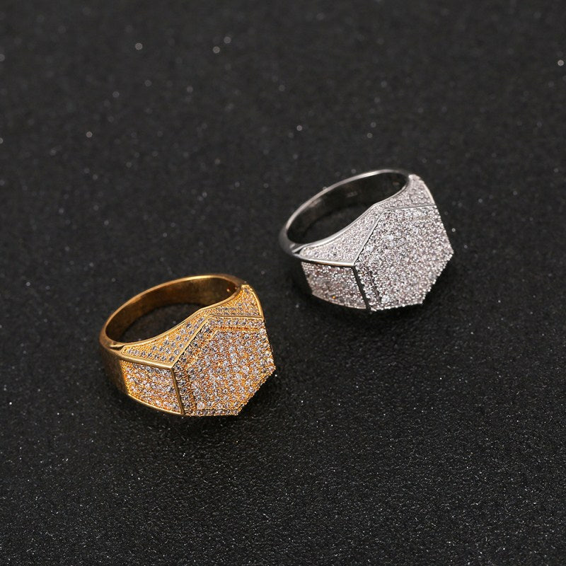 Hip-hop diamond hexagonal ring - MERGE.DAY.1.FREESTYLE
