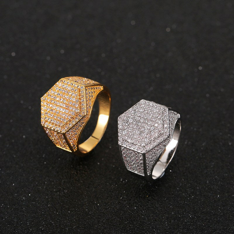 Hip-hop diamond hexagonal ring - MERGE.DAY.1.FREESTYLE