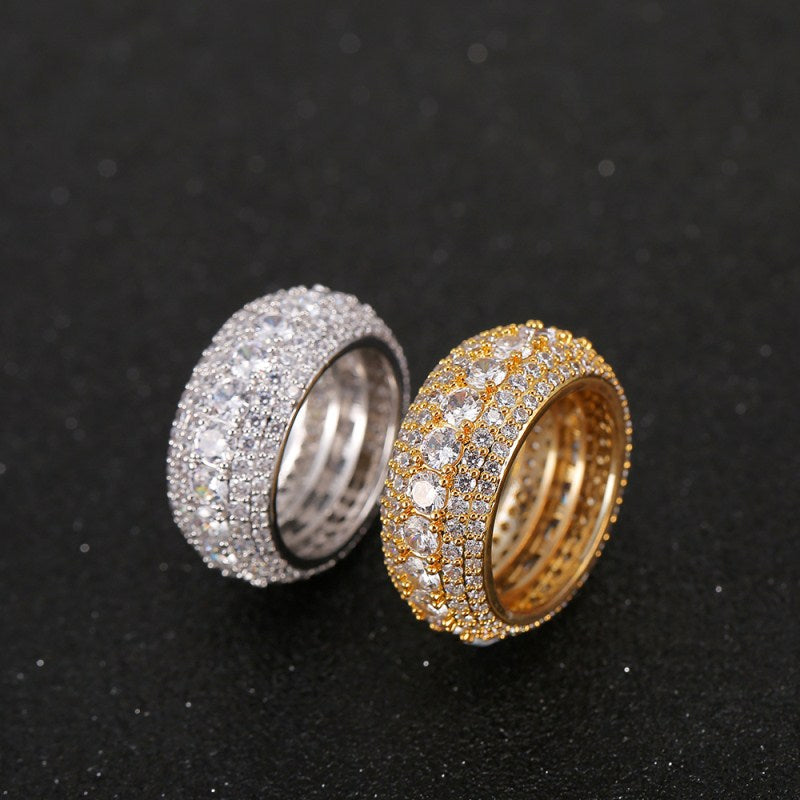 Hip-hop copper micro-inlaid five-row full zircon ring - MERGE.DAY.1.FREESTYLE