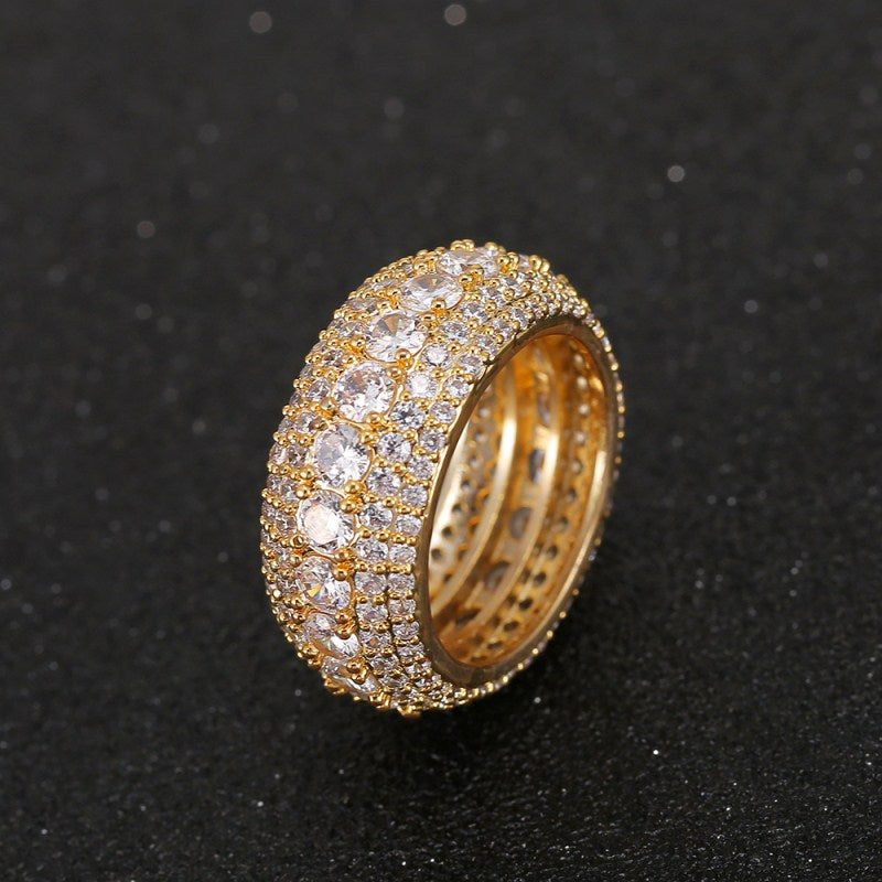 Hip-hop copper micro-inlaid five-row full zircon ring - MERGE.DAY.1.FREESTYLE