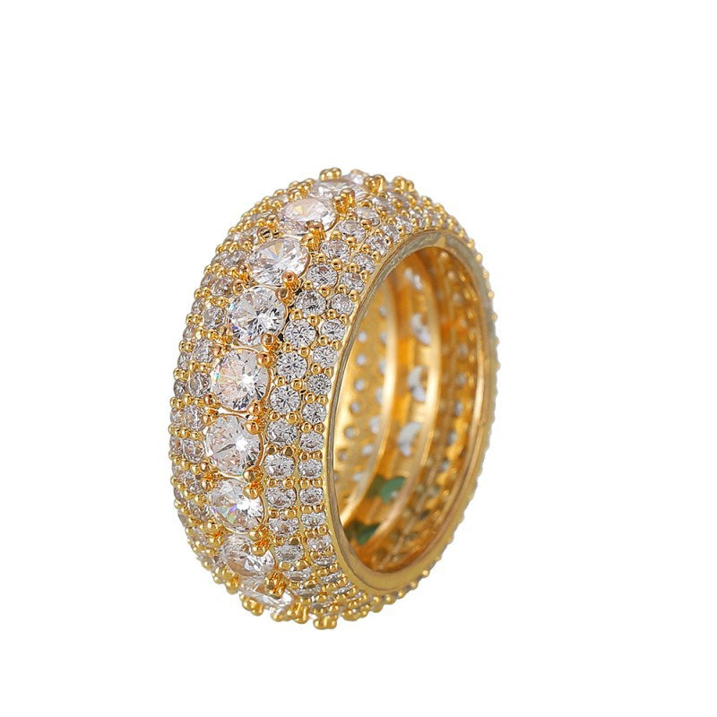 Hip-hop copper micro-inlaid five-row full zircon ring - MERGE.DAY.1.FREESTYLE