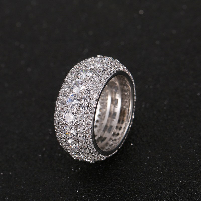 Hip-hop copper micro-inlaid five-row full zircon ring - MERGE.DAY.1.FREESTYLE