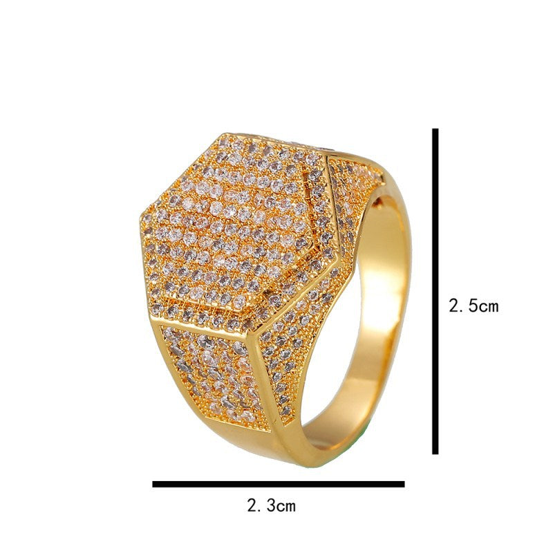 Hip-hop diamond hexagonal ring - MERGE.DAY.1.FREESTYLE