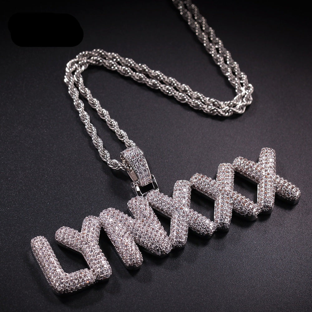bubble letter name necklace custom diamond pendant - MERGE.DAY.1.FREESTYLE