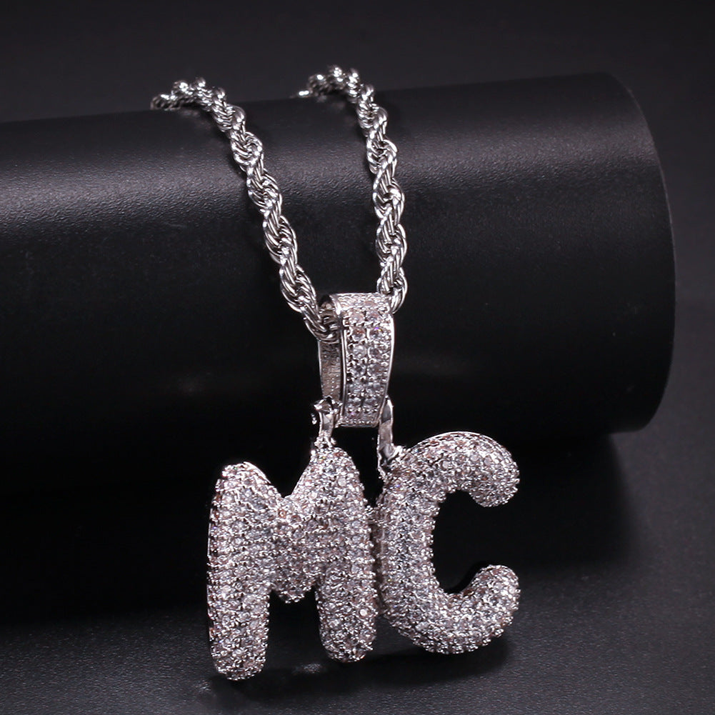 bubble letter name necklace custom diamond pendant - MERGE.DAY.1.FREESTYLE