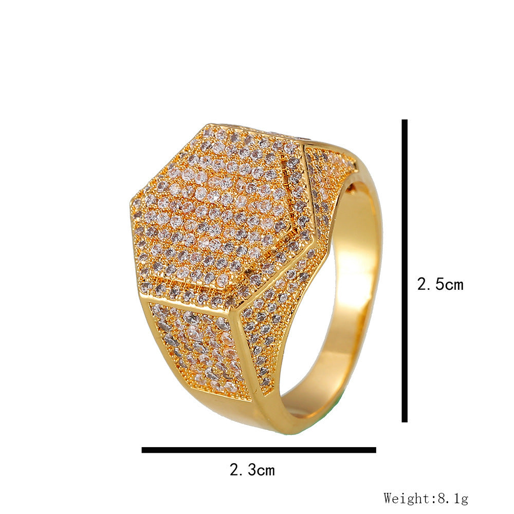 Hip-hop diamond hexagonal ring - MERGE.DAY.1.FREESTYLE