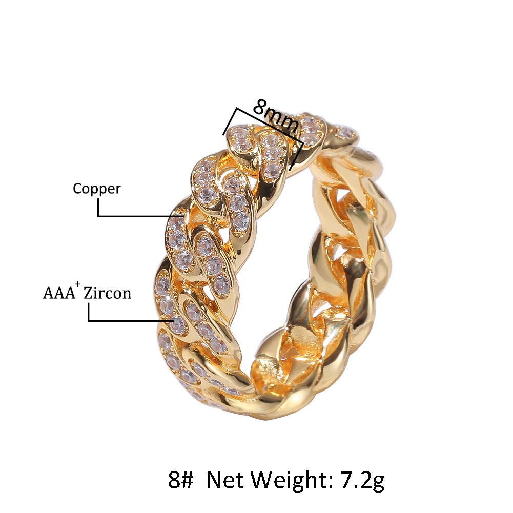 8mm Hip-hop Cubic Zirconia Cuban Link Ring - MERGE.DAY.1.FREESTYLE