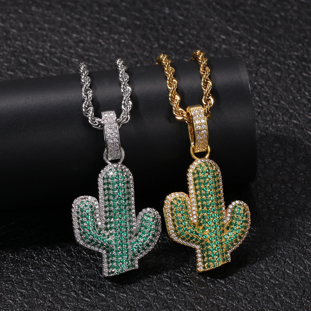 Hip-hop solid cactus zircon-encrusted pendant - MERGE.DAY.1.FREESTYLE