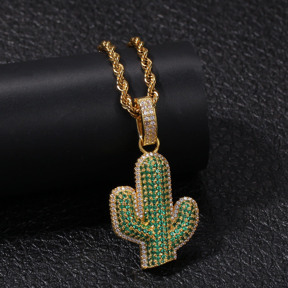 Hip-hop solid cactus zircon-encrusted pendant - MERGE.DAY.1.FREESTYLE