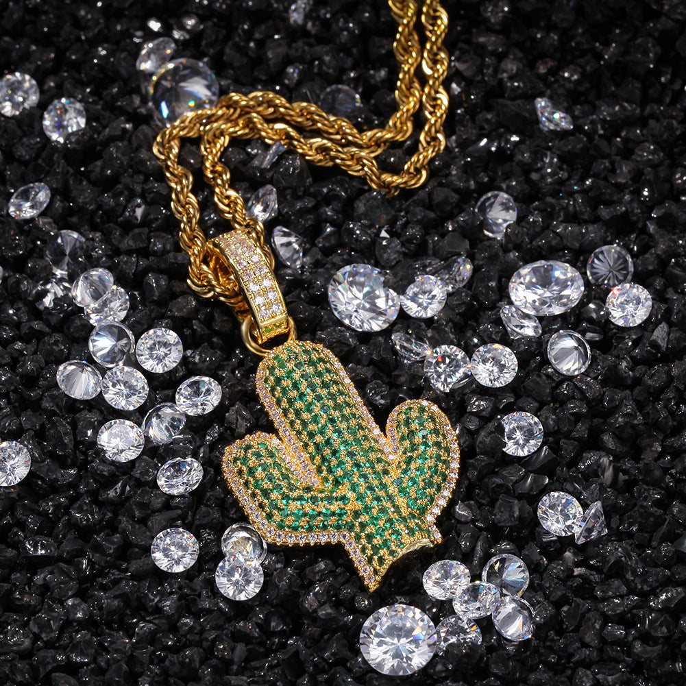 Hip-hop solid cactus zircon-encrusted pendant - MERGE.DAY.1.FREESTYLE