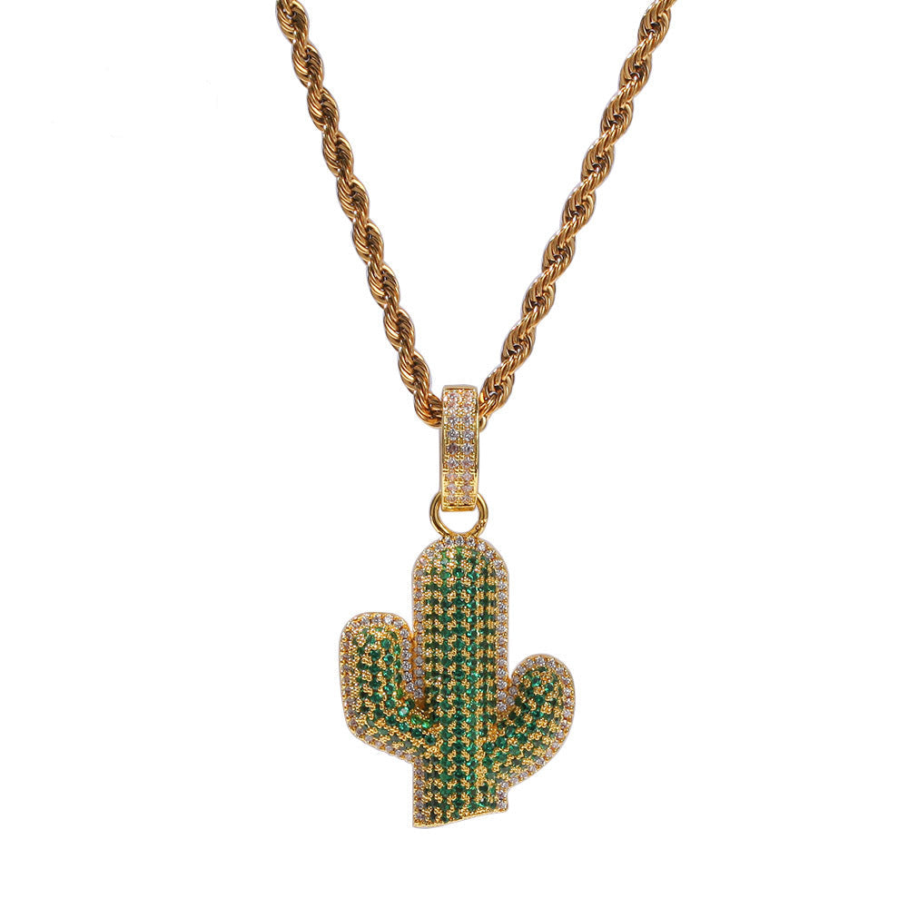 Hip-hop solid cactus zircon-encrusted pendant - MERGE.DAY.1.FREESTYLE