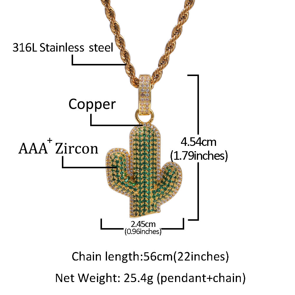 Hip-hop solid cactus zircon-encrusted pendant - MERGE.DAY.1.FREESTYLE