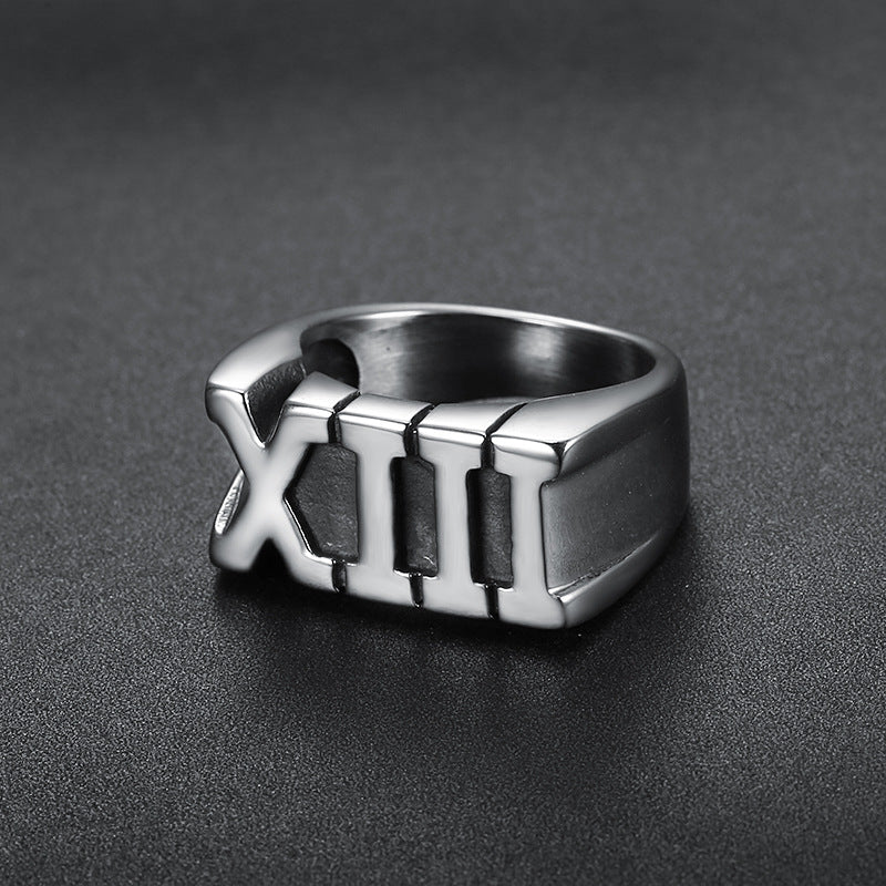 Stainless Steel Roman Numeral XIII Ring Set - MERGE.DAY.1.FREESTYLE