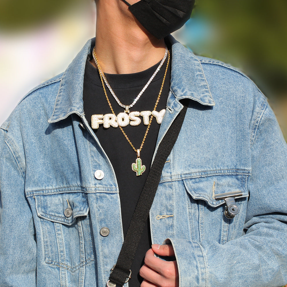 Hip-hop solid cactus zircon-encrusted pendant - MERGE.DAY.1.FREESTYLE