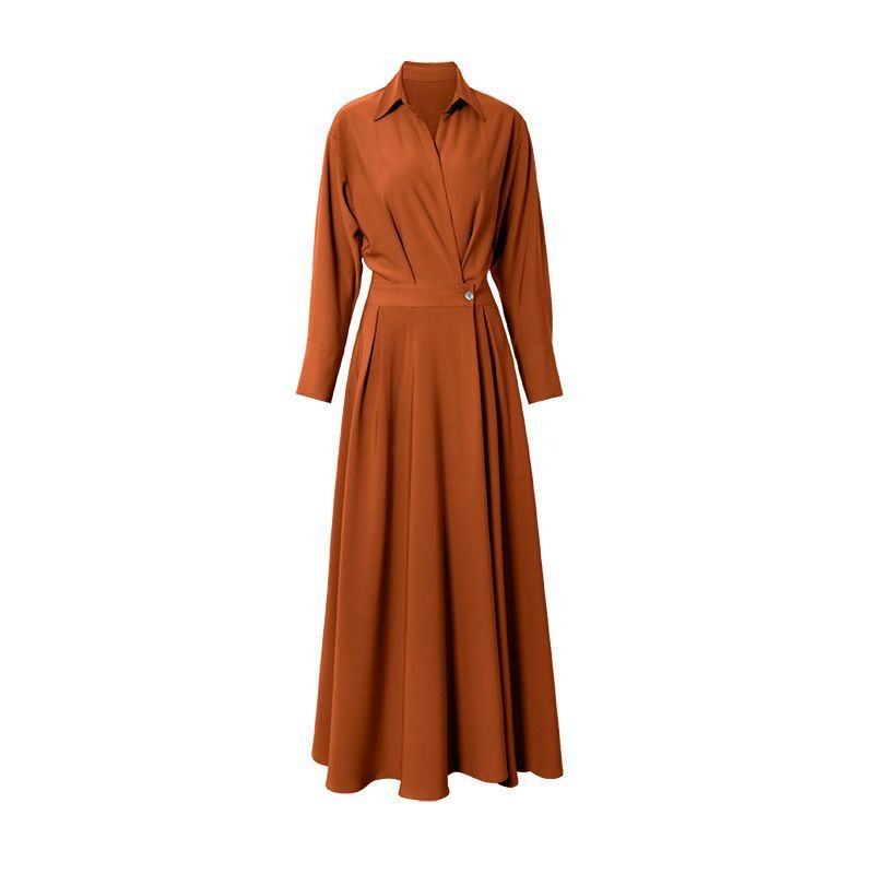 Turn-down Collar Women A-line Dress Long Sleeve Slim Waist Vestidos - MERGE.DAY.1.FREESTYLE