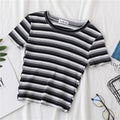 Women's short navel-baring rainbow striped tight T-shirt - MERGE.DAY.1.FREESTYLE