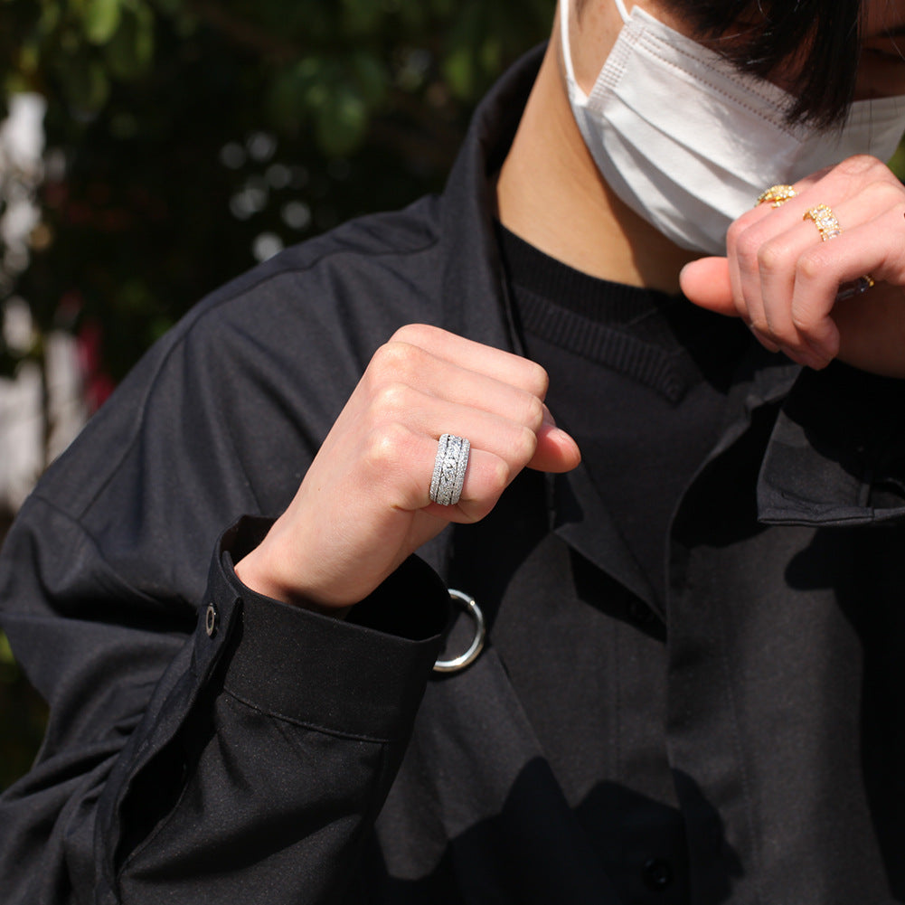 Hip-hop style zircon rotating Cuban ring - MERGE.DAY.1.FREESTYLE