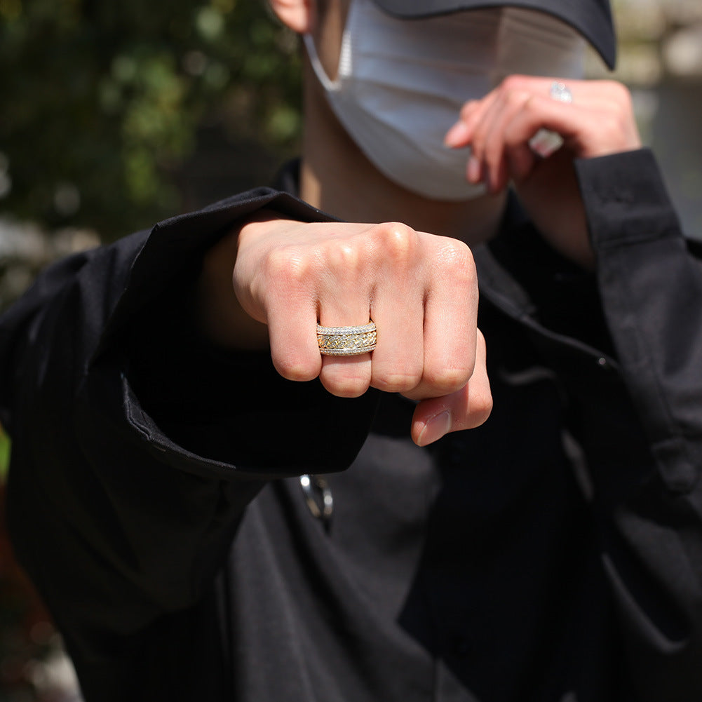 Hip-hop style zircon rotating Cuban ring - MERGE.DAY.1.FREESTYLE