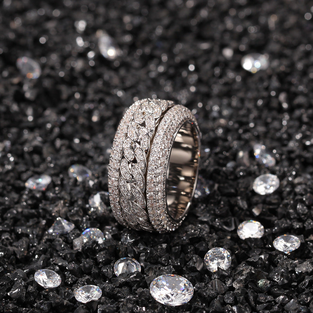 Hip-hop style zircon rotating Cuban ring - MERGE.DAY.1.FREESTYLE
