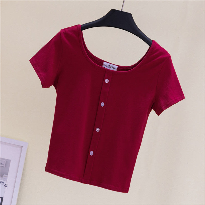 Collarbone Square Neck High Waist Navel T-Shirt Top - MERGE.DAY.1.FREESTYLE