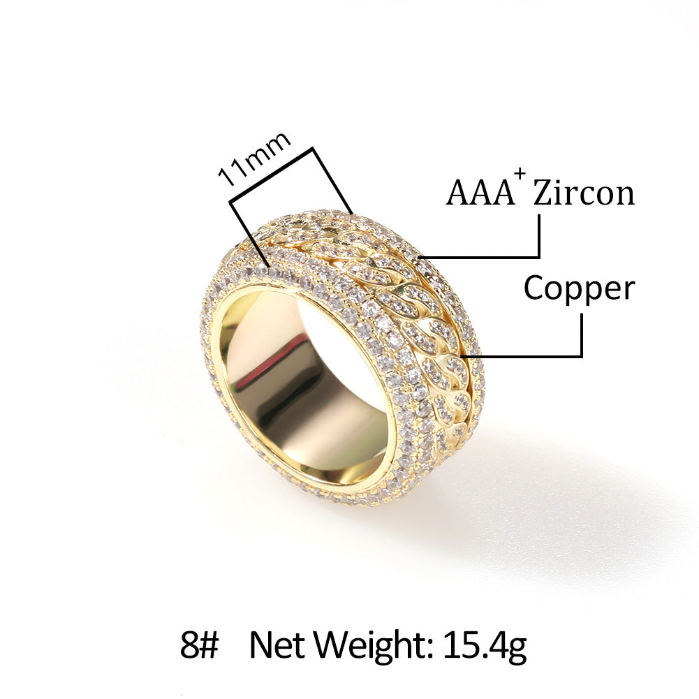 Hip-hop style zircon rotating Cuban ring - MERGE.DAY.1.FREESTYLE