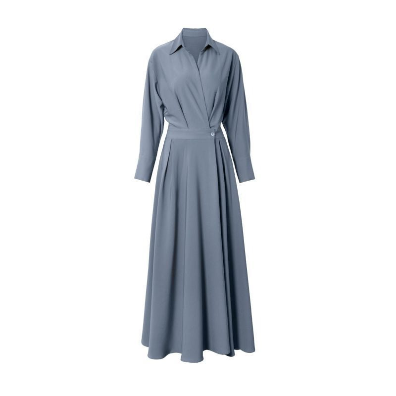Turn-down Collar Women A-line Dress Long Sleeve Slim Waist Vestidos - MERGE.DAY.1.FREESTYLE
