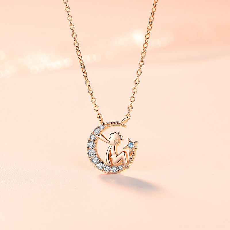 The little prince necklace s925 sterling silver star and moon pendant collarbone chain - MERGE.DAY.1.FREESTYLE