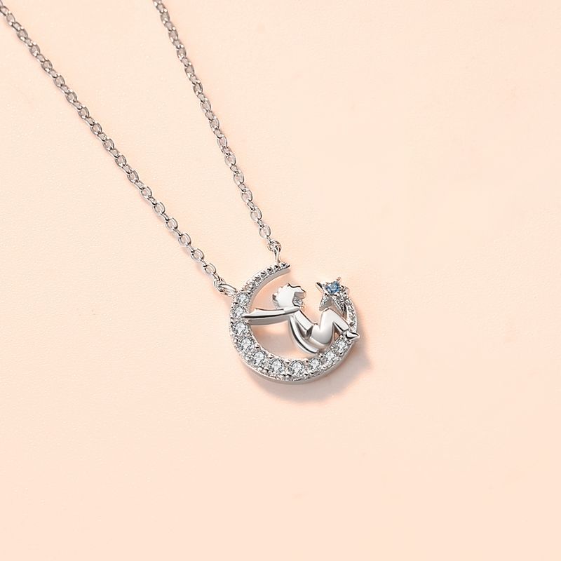 The little prince necklace s925 sterling silver star and moon pendant collarbone chain - MERGE.DAY.1.FREESTYLE