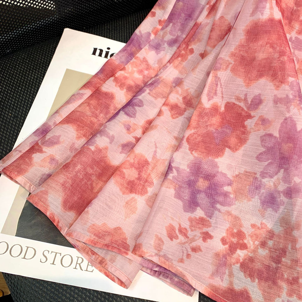 V-neck Floral Printed Dress Women Elegant Puff Sleeve Slim A-line Dress - MERGE.DAY.1.FREESTYLE