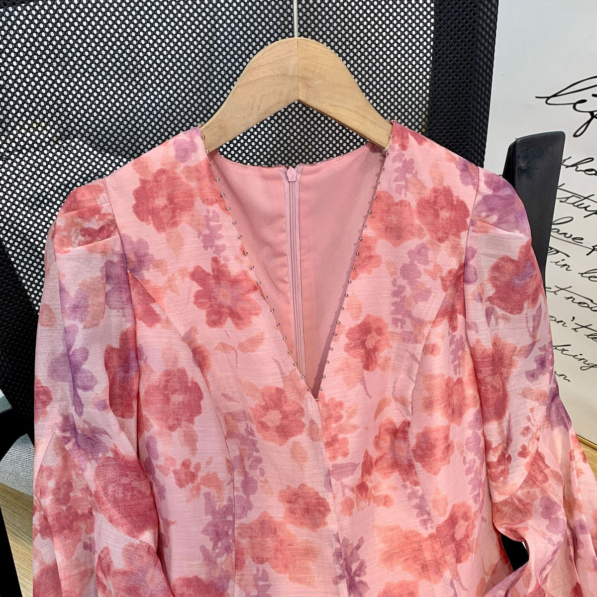 V-neck Floral Printed Dress Women Elegant Puff Sleeve Slim A-line Dress - MERGE.DAY.1.FREESTYLE