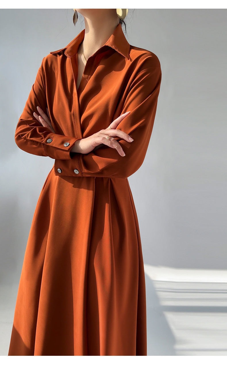 Turn-down Collar Women A-line Dress Long Sleeve Slim Waist Vestidos - MERGE.DAY.1.FREESTYLE