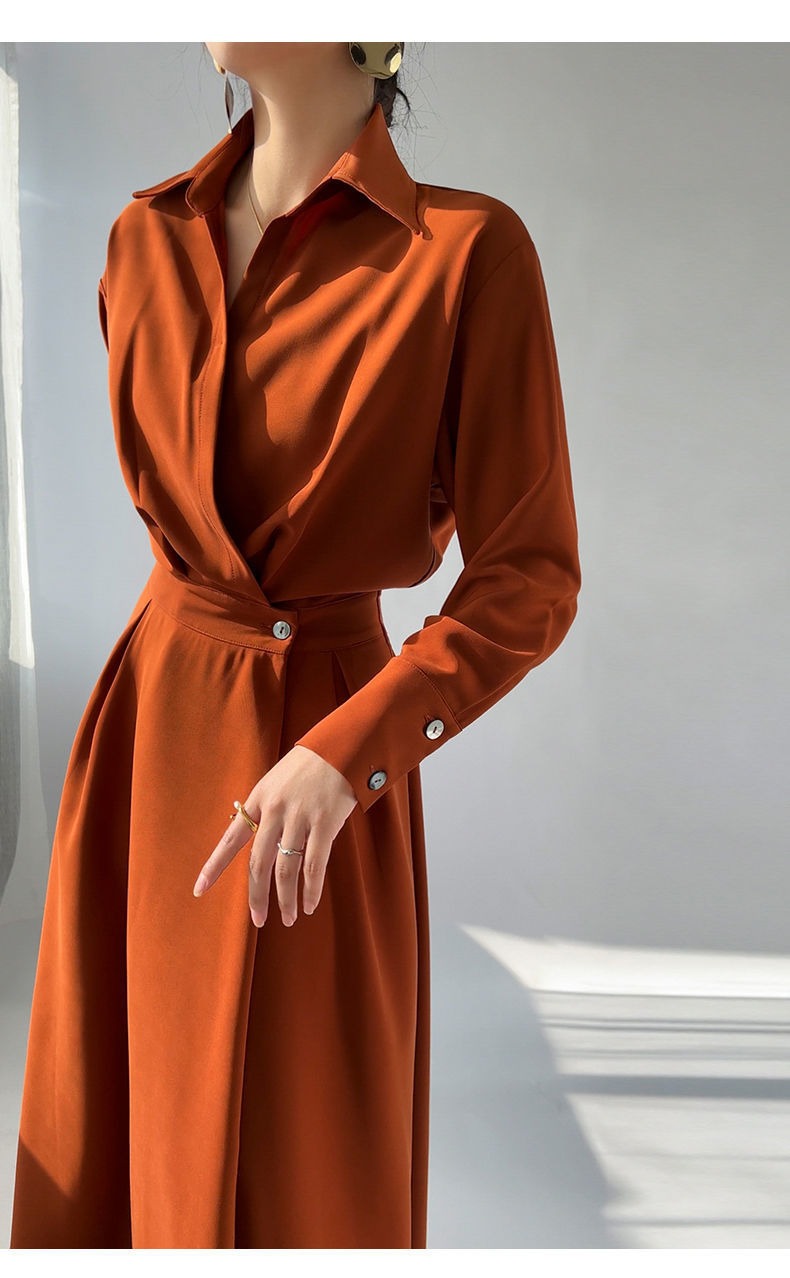Turn-down Collar Women A-line Dress Long Sleeve Slim Waist Vestidos - MERGE.DAY.1.FREESTYLE