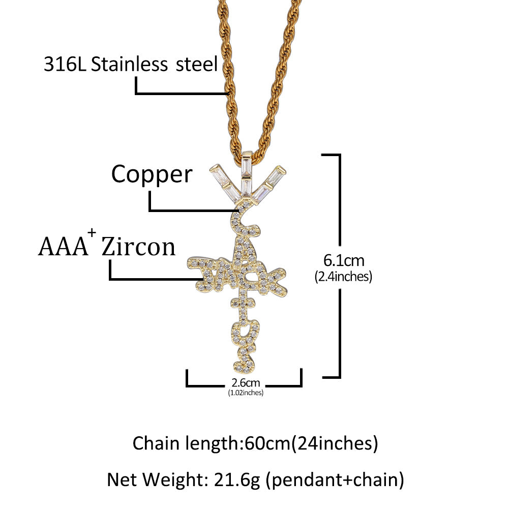Hip-hop diamond-encrusted Cactus Jack letter necklace - MERGE.DAY.1.FREESTYLE