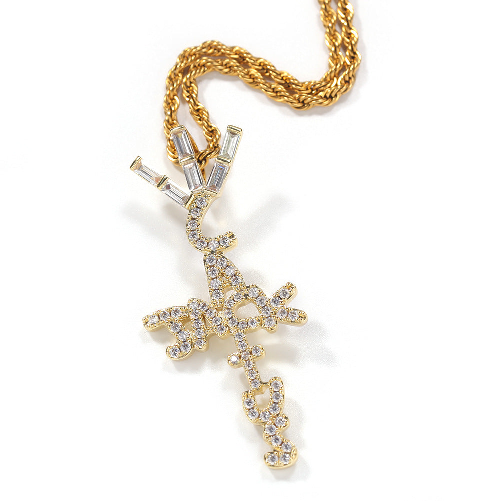 Hip-hop diamond-encrusted Cactus Jack letter necklace - MERGE.DAY.1.FREESTYLE