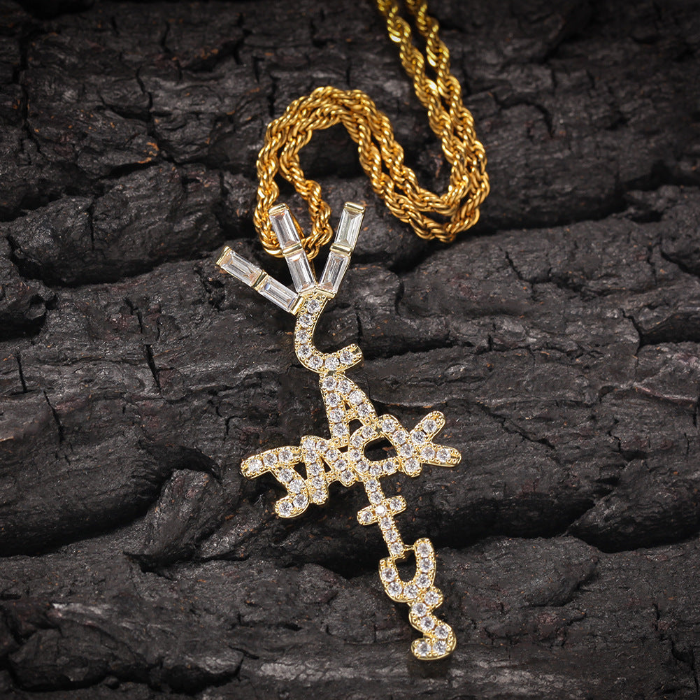 Hip-hop diamond-encrusted Cactus Jack letter necklace - MERGE.DAY.1.FREESTYLE
