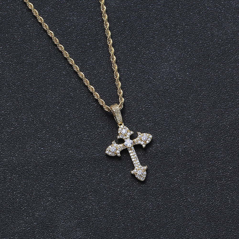 Full zirconium cross pendant couple necklace - MERGE.DAY.1.FREESTYLE