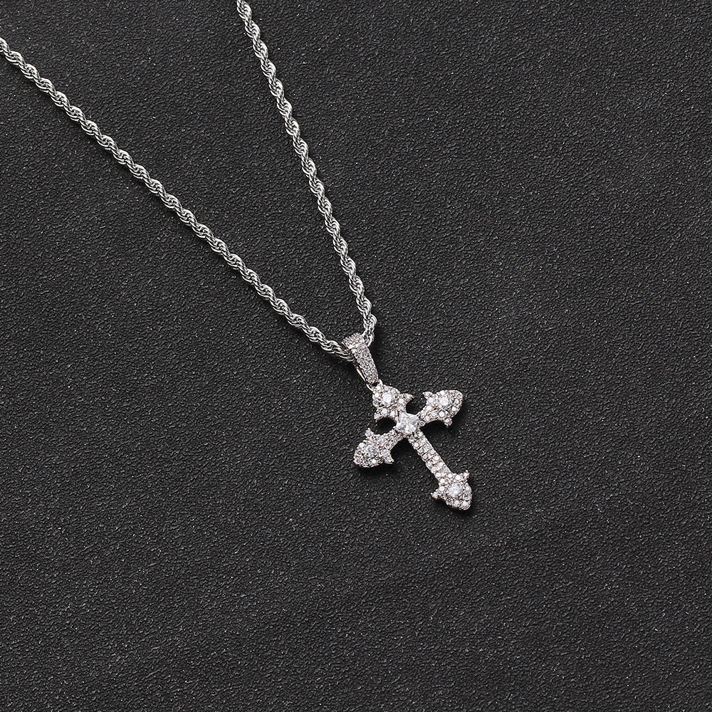 Full zirconium cross pendant couple necklace - MERGE.DAY.1.FREESTYLE