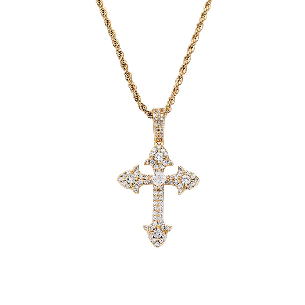 Full zirconium cross pendant couple necklace - MERGE.DAY.1.FREESTYLE
