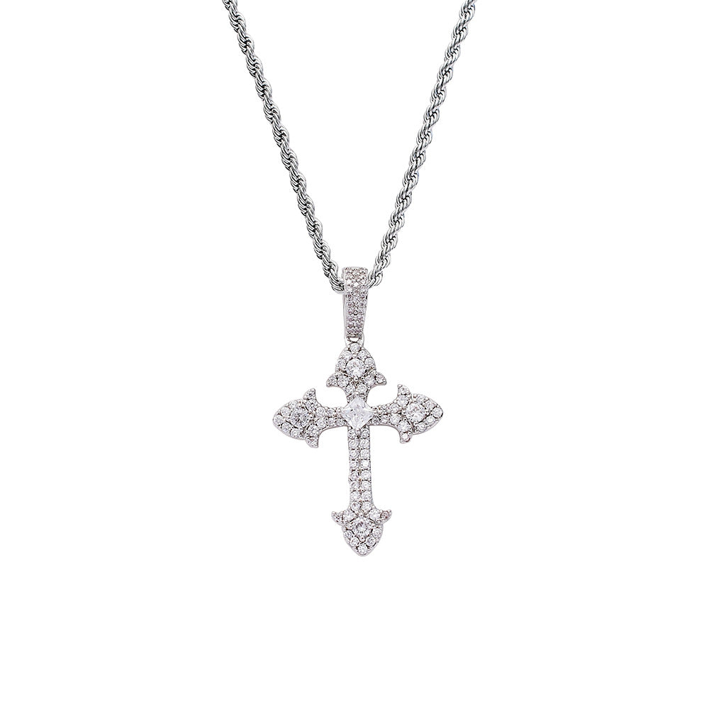 Full zirconium cross pendant couple necklace - MERGE.DAY.1.FREESTYLE