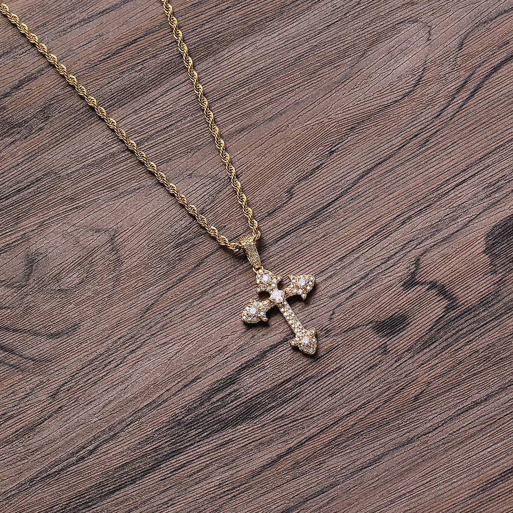 Full zirconium cross pendant couple necklace - MERGE.DAY.1.FREESTYLE
