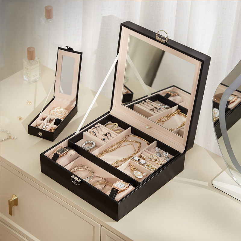 PU leather lockable mirror three-layer single-layer jewelry box - MERGE.DAY.1.FREESTYLE