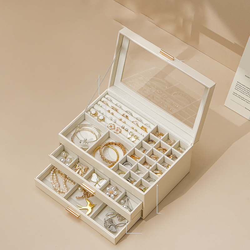 PU leather window multi-layer drawer-style jewelry box - MERGE.DAY.1.FREESTYLE