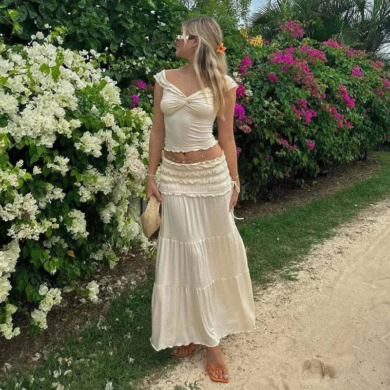 2 Piece Set Women Vacation Ruffle Beach Holiday Outfits - MERGE.DAY.1.FREESTYLE