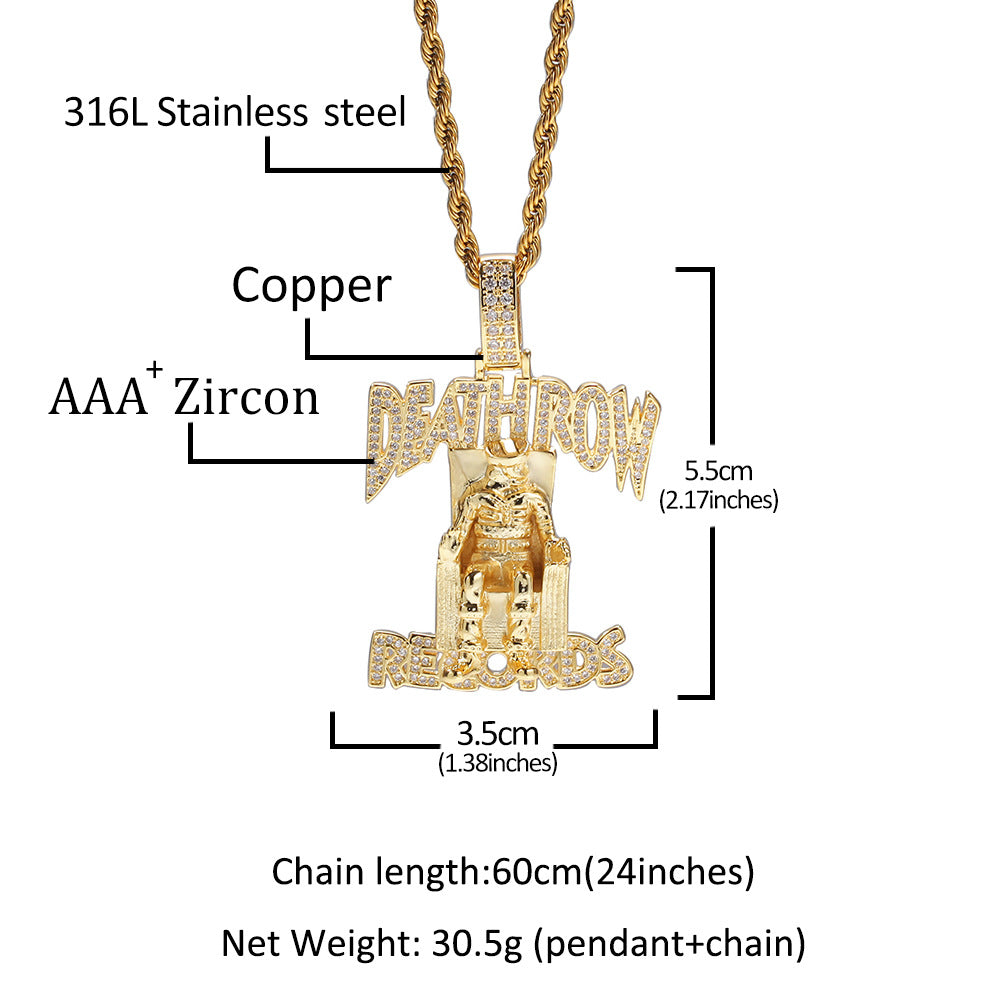 DEATHROW necklace inlaid with zircon and featuring hip-hop lettering - MERGE.DAY.1.FREESTYLE